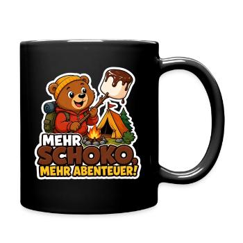 Comic Bär mit Schoko Abenteuer am Lagerfeuer - Tasse einfarbig - Schwarz - Rechts