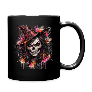 Hexen – Schädelhexe Neon - Tasse einfarbig - Schwarz - Rechts