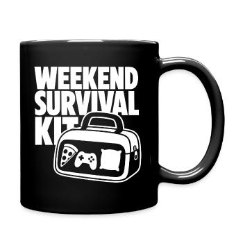 Weekend Survival Kit – Gaming Pizza und Schlaf - Tasse einfarbig - Schwarz - Rechts