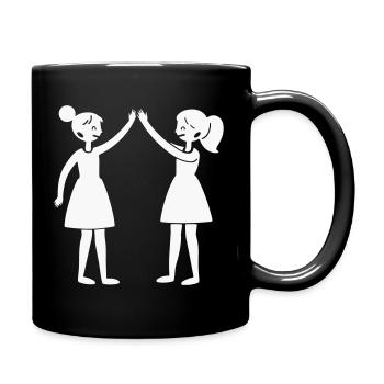 Zwei Freundinnen High-Five Silhouette - Tasse einfarbig - Schwarz - Rechts