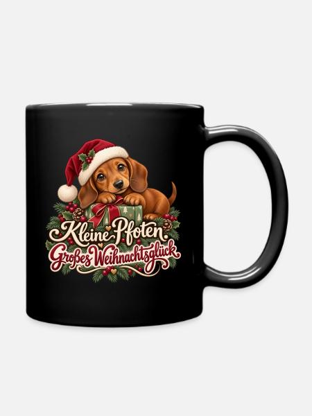 Dackel Kleine Pfoten Weihnachtsglück - Tasse einfarbig - Schwarz