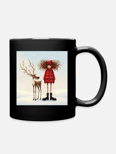 Winterfreundschaft im Schnee - Tasse einfarbig - Schwarz