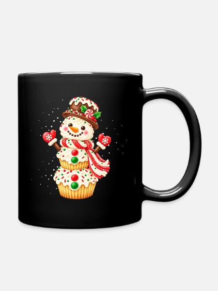 Weihnachtlicher Cupcake-Schneemann - Tasse einfarbig - Schwarz