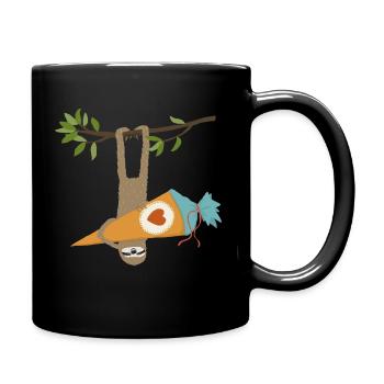 Faultier mit Schultüte - Tasse einfarbig - Schwarz - Rechts