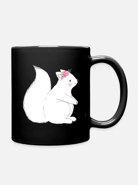 Eichhörnchen Blumen - Tasse einfarbig - Schwarz