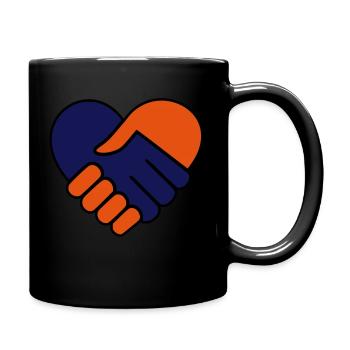 Hand in hand heart orange / red blue - Full Colour Mug - black - Right