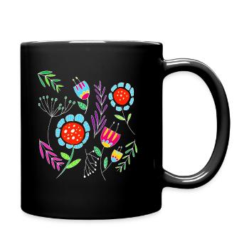 Scandinavian Floral Pattern Flower Power Gift - Full Colour Mug - black - Right