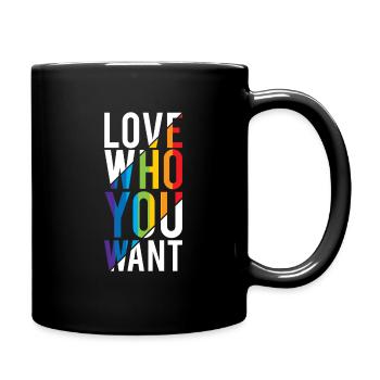 Love who you want LGBTQ GAY Pride Rainbow FLAG - Full Colour Mug - black - Right