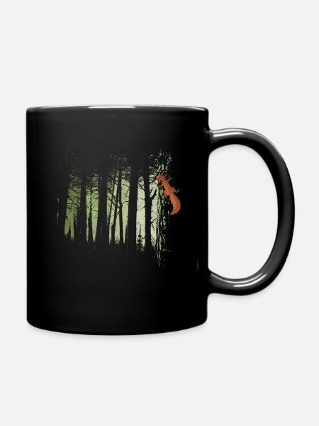 Eichhörnchen im Wald Zwielicht Oachkatzl Kunst - Tasse einfarbig - Schwarz