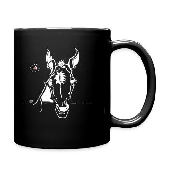 Pferd weiss mit Herz - Tasse einfarbig - Schwarz - Rechts