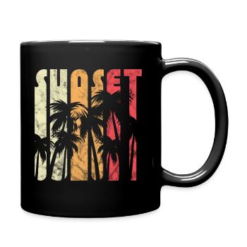 Retro vintage sunset summer palm tree - Full Colour Mug - black - Right