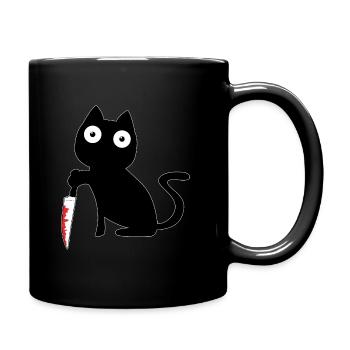 Black Cat with Knife Meme Blood Funny Hangover - Full Colour Mug - black - Right