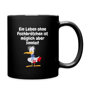 Leben ohne Fischbrötchen - Tasse einfarbig - Schwarz - Rechts