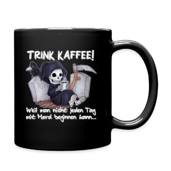 Trink Kaffee - Lustiger Chibi Grim Reaper - Tasse einfarbig - Schwarz - Rechts