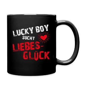 Lucky Boy sucht Liebesglueck - Tasse einfarbig - Schwarz - Rechts