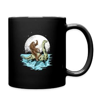 Bigfoot rides Loch Ness monster - Full Colour Mug - black - Right