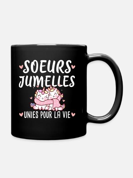 Sœurs Jumelles Licorne Famille Humour Amour - Mug uni - noir