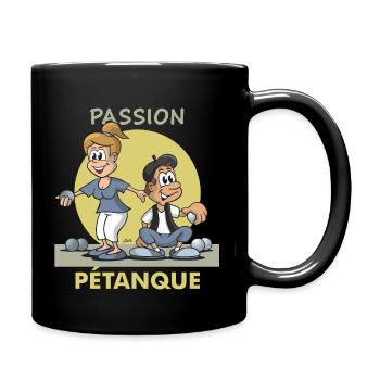 Cartoon Paar Passion Pétanque - Tasse einfarbig - Schwarz - Rechts