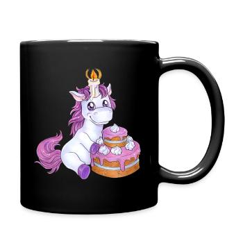 Niedliches Einhorn mit Torte Geburtstag Geschenk - Tasse einfarbig - Schwarz - Rechts