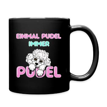 Auf den Pudel gekommen - süßer Pudel in weiß - Tasse einfarbig - Schwarz - Rechts
