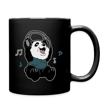 Cheerful panda listening to music - Full Colour Mug - black - Right