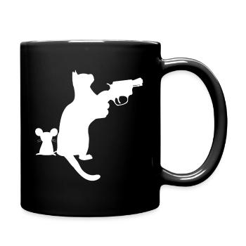 Evil cat protects a mouse funny motif fun - Full Colour Mug - black - Right