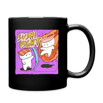 Sushi Fight! Lachs-Nigiri vs. Garnele-Nigiri - Tasse einfarbig - Schwarz - Rechts
