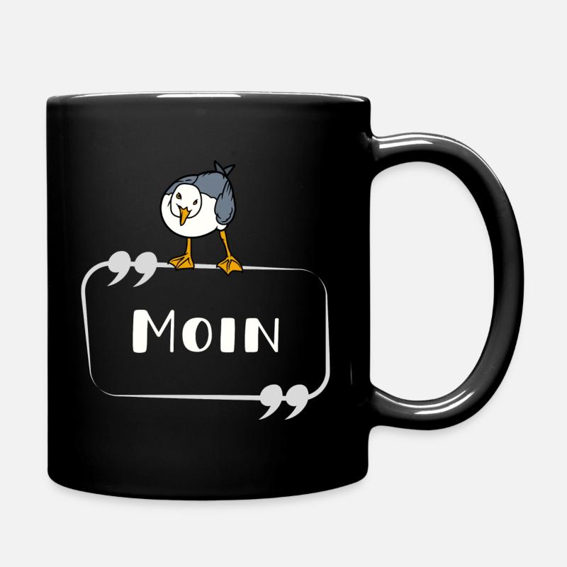 Moin Möwe neugierig Schriftzug Norddeutsch Maritim - Tasse einfarbig - Schwarz