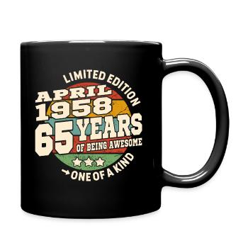 Born in April 1958 - 65 years old - Full Colour Mug - black - Right