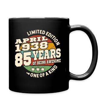 Born in April 1938 - 85 years old - Full Colour Mug - black - Right