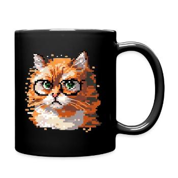 Pixel-Art Katze - Tasse einfarbig - Schwarz - Rechts