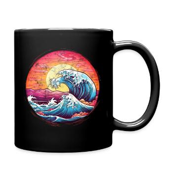 Wellen, Sonnenuntergang, Meer, Sonne Urlaub Sommer - Tasse einfarbig - Schwarz - Rechts