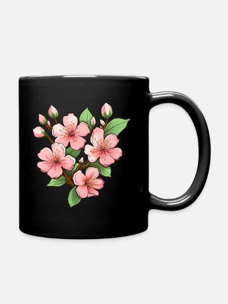 Branch with Japanese cherry blossoms - Full Colour Mug - black