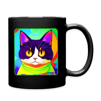 Chat de mauvaise humeur aux couleurs vives - Mug uni - noir - Droite