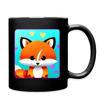 Niedlicher Fuchs mit Herzen - Tasse einfarbig - Schwarz - Rechts