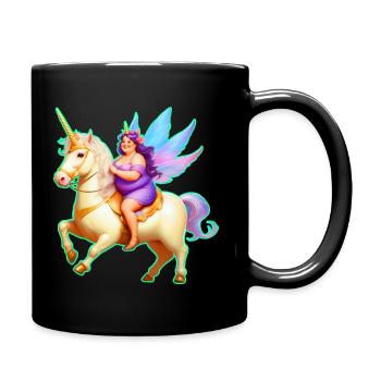 Mignonne grosse fée sur licorne - Mug uni - noir - Droite