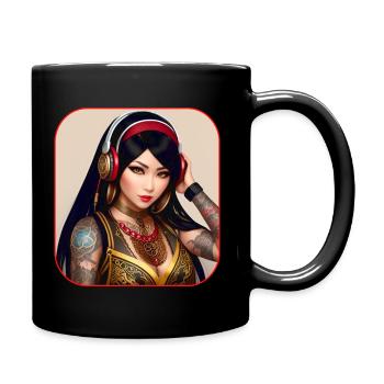 Beauté asiatique avec tatouages et écouteurs - Mug uni - noir - Droite