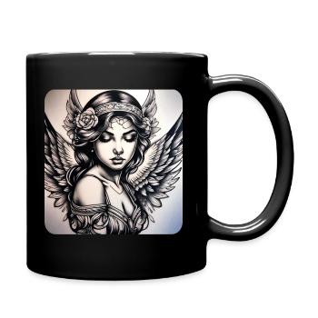 Cute angel with flowers and tattoos - Full Colour Mug - black - Right