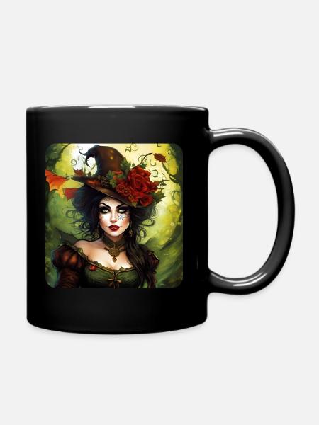 Fée d’Halloween avec chapeau et fleurs - Mug uni - noir