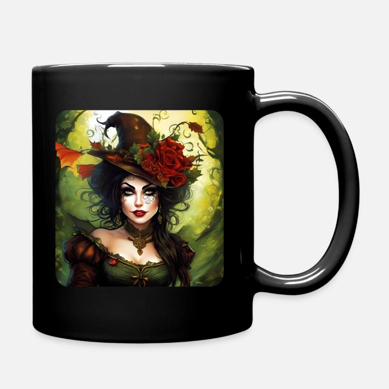 Fée d’Halloween avec chapeau et fleurs - Mug uni - noir