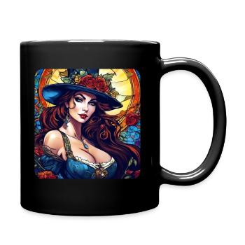 Sexy Hexe mit roten Haaren und Blumen - Tasse einfarbig - Schwarz - Rechts