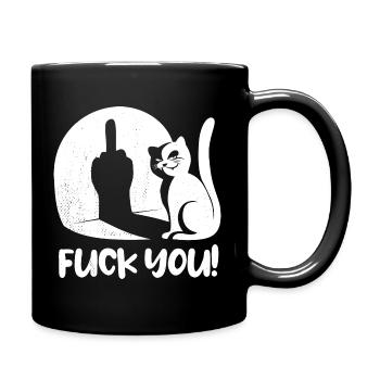 Fuck you Katze Mittelfinger Spruch - Tasse einfarbig - Schwarz - Rechts