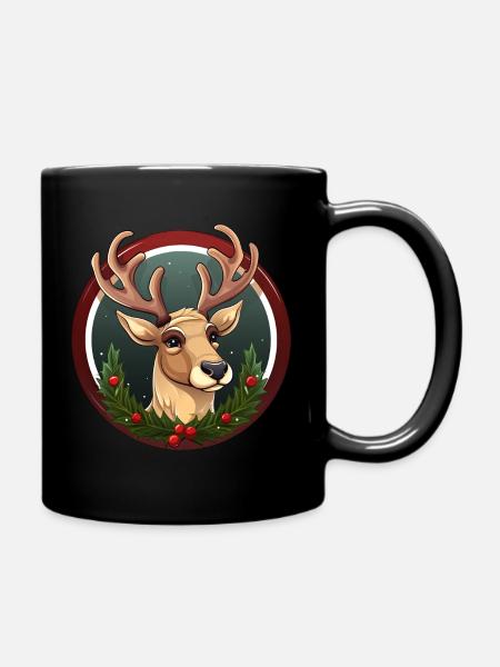 Hirsche Weihnachten - Tasse einfarbig - Schwarz