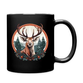 Rentier mit Weihnachtskugeln und Mütze - Tasse einfarbig - Schwarz - Rechts