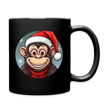 Affen Weihnachten - Tasse einfarbig - Schwarz - Rechts