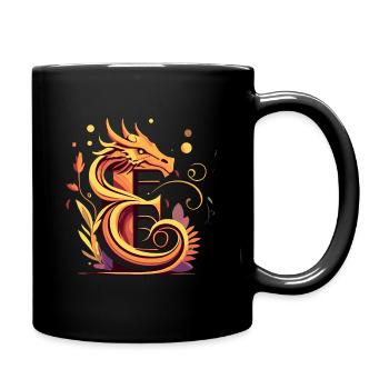 Buchstabe E mit Drache - Tasse einfarbig - Schwarz - Rechts