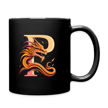 Buchstabe P mit Drache - Tasse einfarbig - Schwarz - Rechts