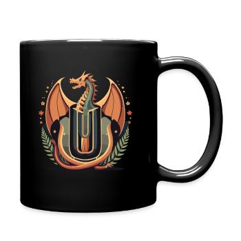 Buchstabe U mit Drache - Tasse einfarbig - Schwarz - Rechts