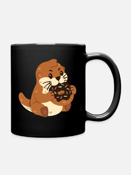 Otter mit Donut - Tasse einfarbig - Schwarz