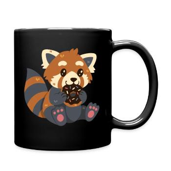Roter Panda mit Donut - Tasse einfarbig - Schwarz - Rechts